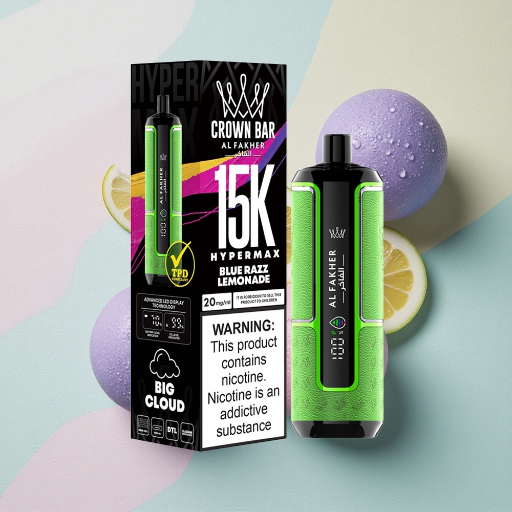 Al Fakher Crown Bar 15K Hypermax Blå Bringebær Lemonade 600mAh 6mg Nikotin