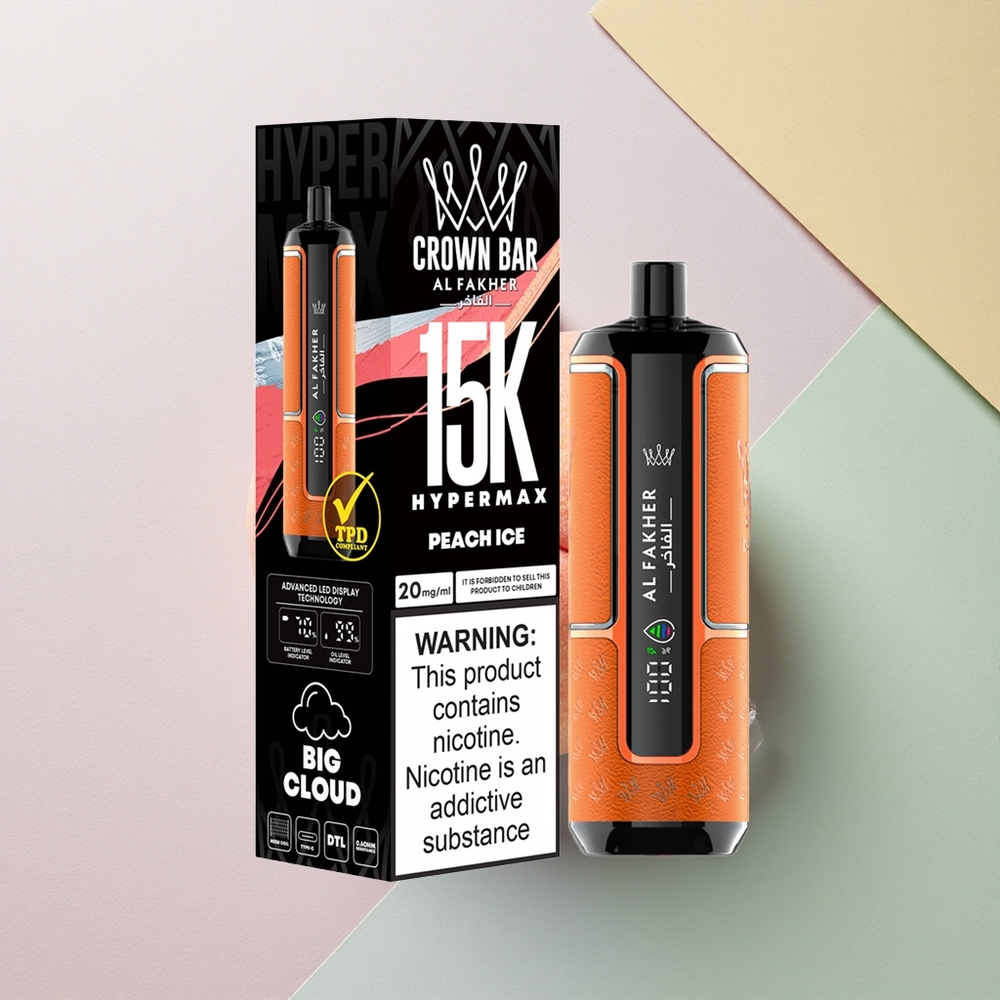 Al Fakher Crown Bar 15K Hypermax Fersken Is med 600mAh og 6mg nikotin