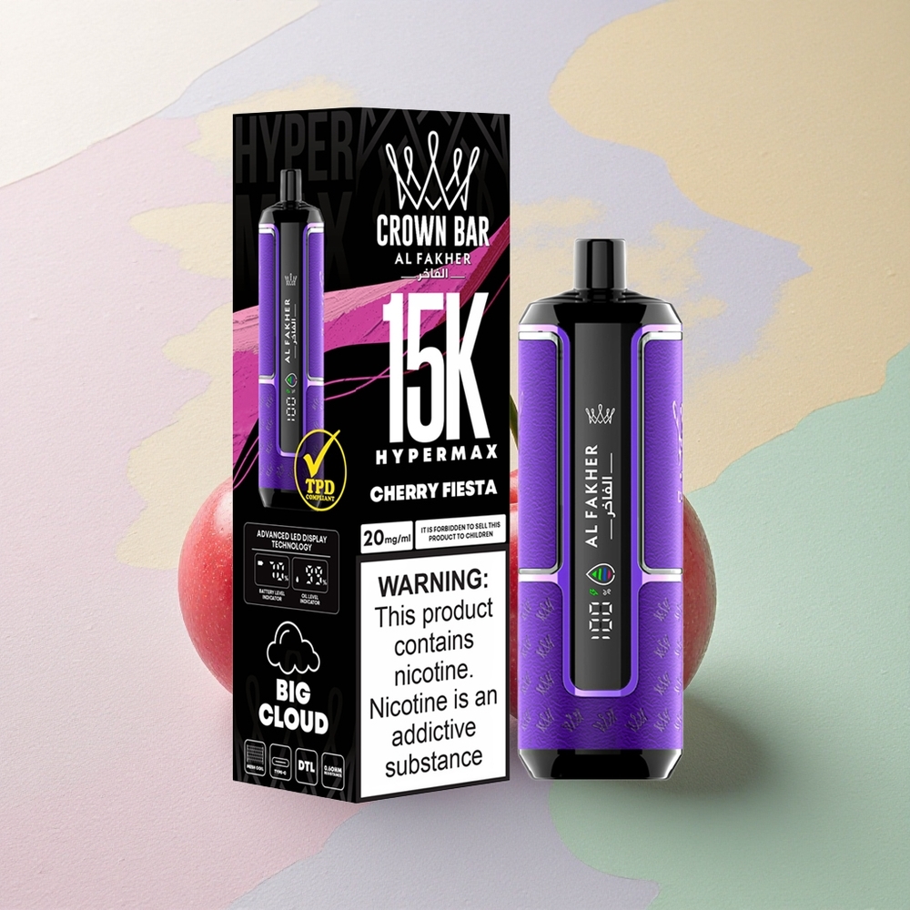 Al Fakher Crown Bar 15K Hypermax Kirsebær Fest med 600mAh og 6mg nikotin