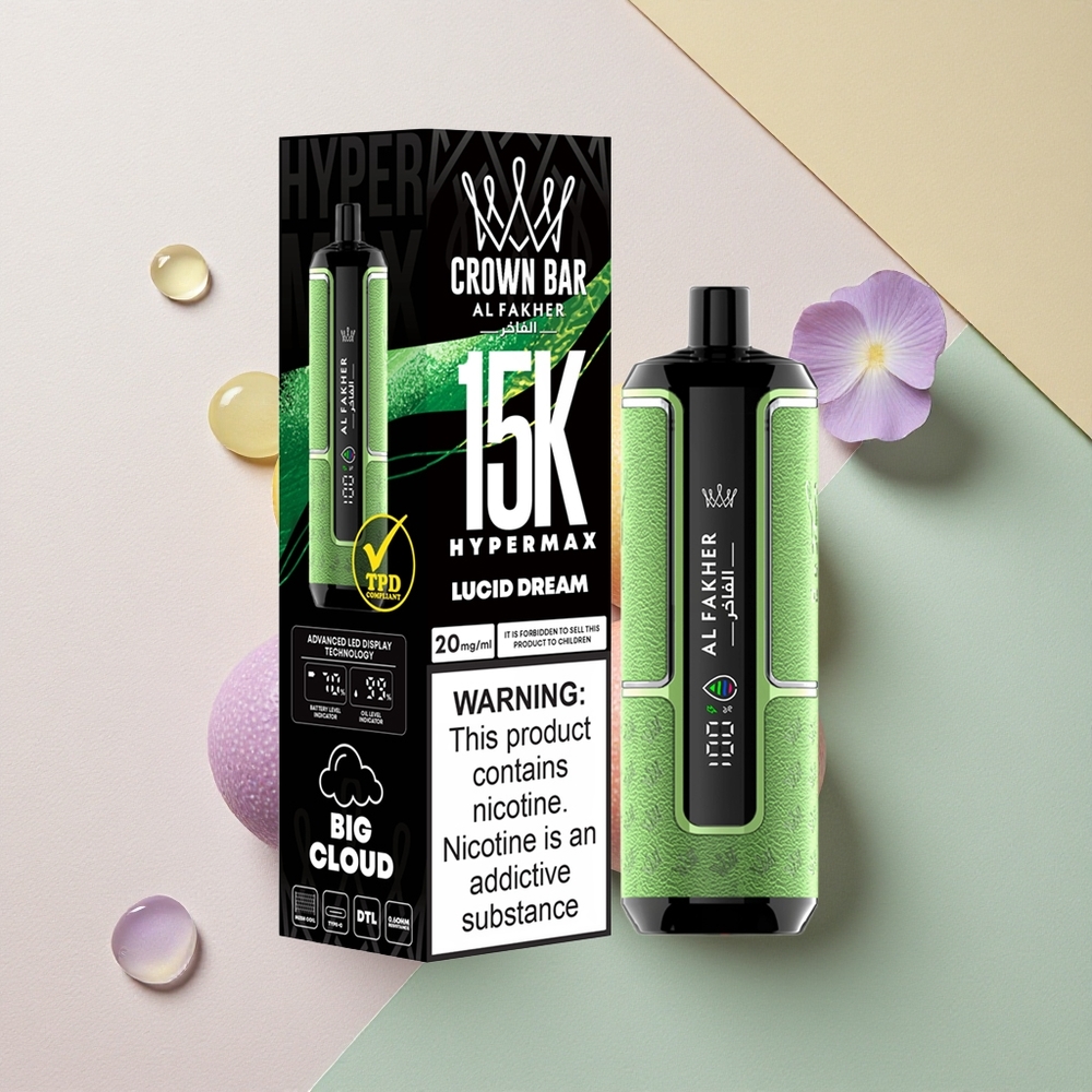 Al Fakher Crown Bar 15K Hypermax Klart Drøm 600mAh 22ml 6mg Nikotin