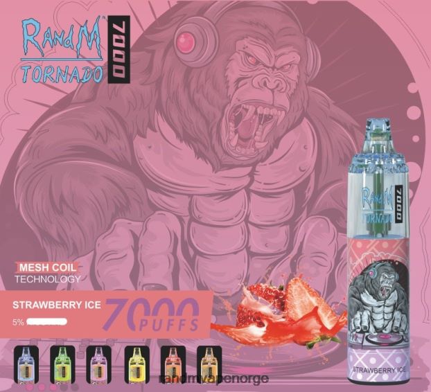 jordbæris RandM Tornado 7000 luftstrømkontroll vape enhet 1 stk 4L8N2H183 - RandM vape Norge